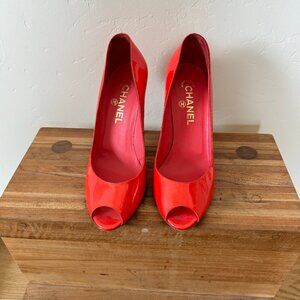 Chanel 2008 Cruise Collection Patent Leather Peep Toe Pumps